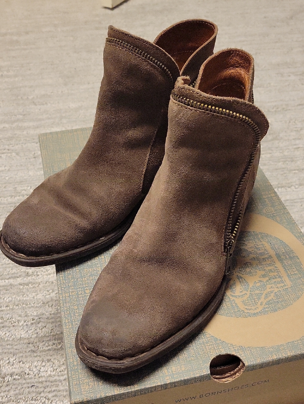 Born Brown Suede Ankle Boots with Side Zipper